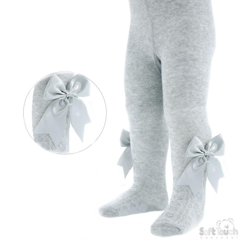 Grey 'Heart' Tights W/Large Bow No. T47-G