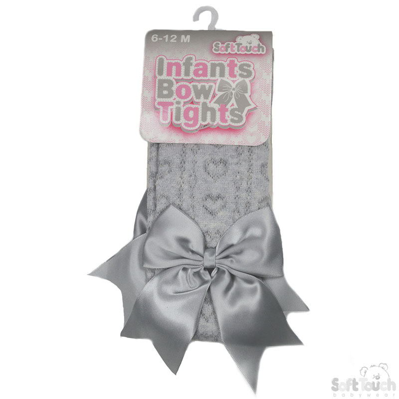 Grey 'Heart' Tights W/Large Bow No. T47-G