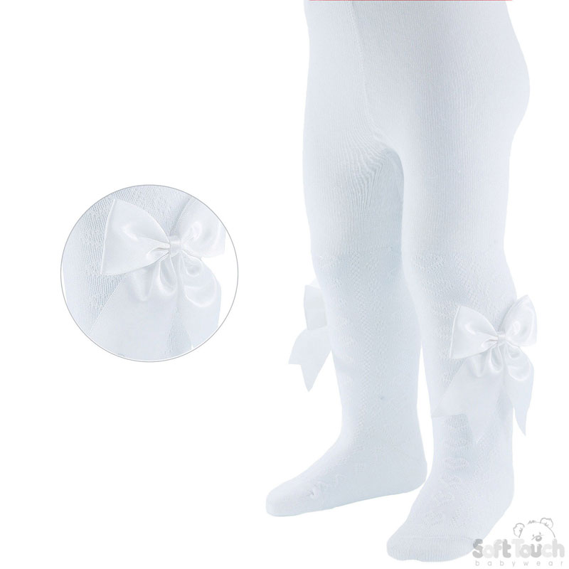 White 'Heart' Tights W/Large Bow No. T47-W