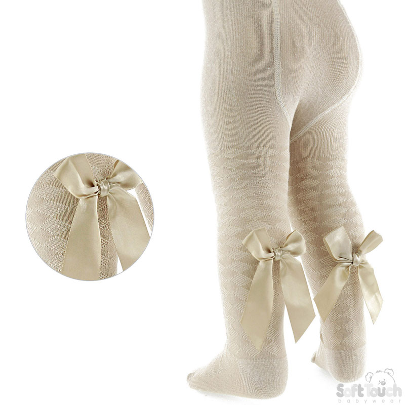 Beige Diamond Jaquard  Tights w/Long Bow: T51-BE