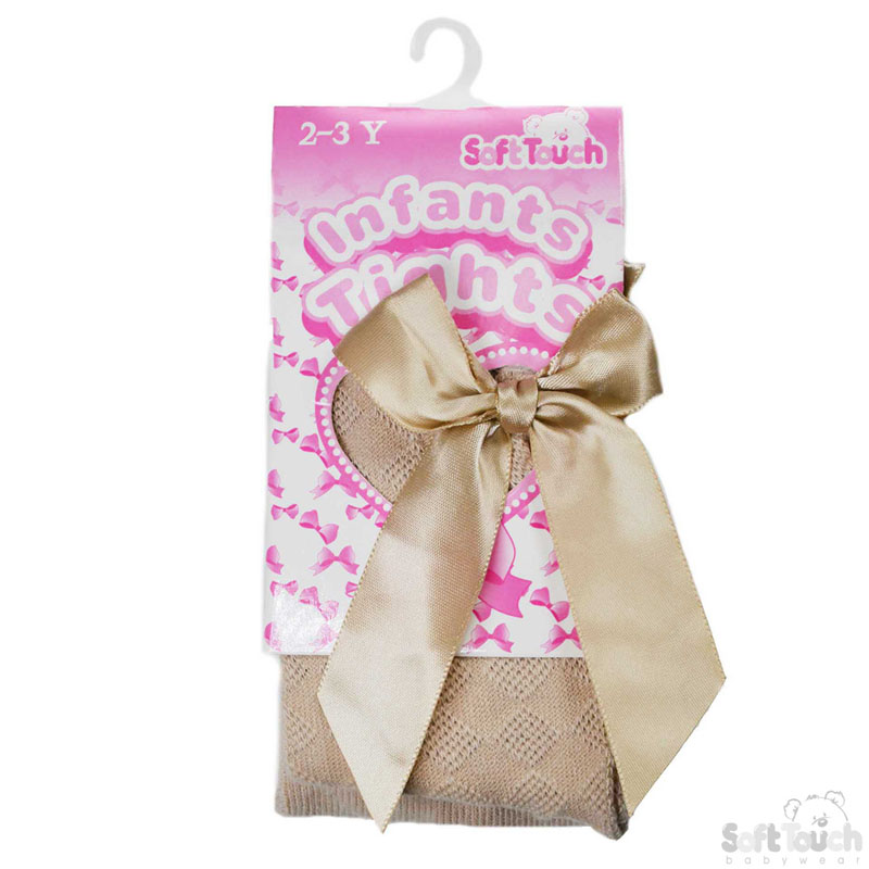 Beige Diamond Jaquard  Tights w/Long Bow: T51-BE