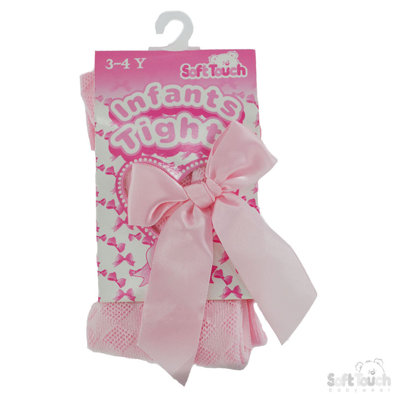Pink Child Diamond Tights W/Bow No. T51-P