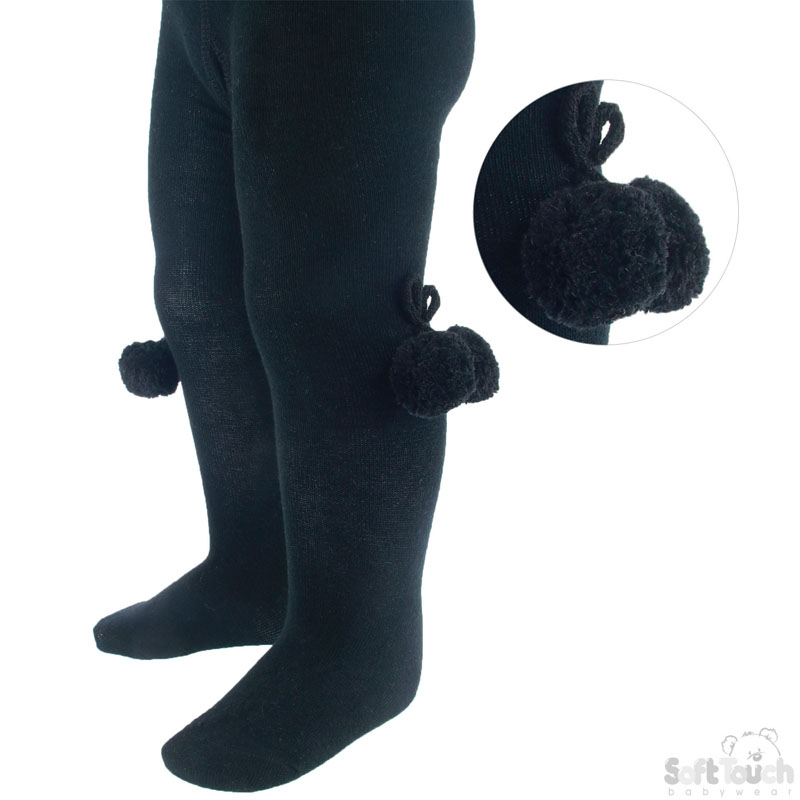 Black Childs Tights W/Pom Pom No T53-BLK