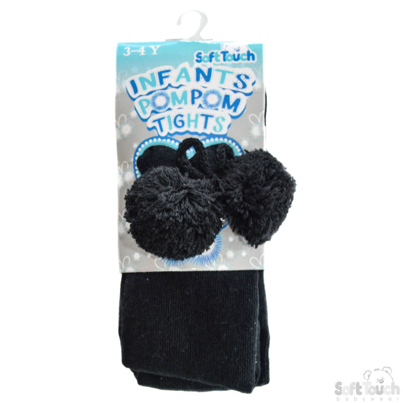 Black Childs Tights W/Pom Pom No T53-BLK