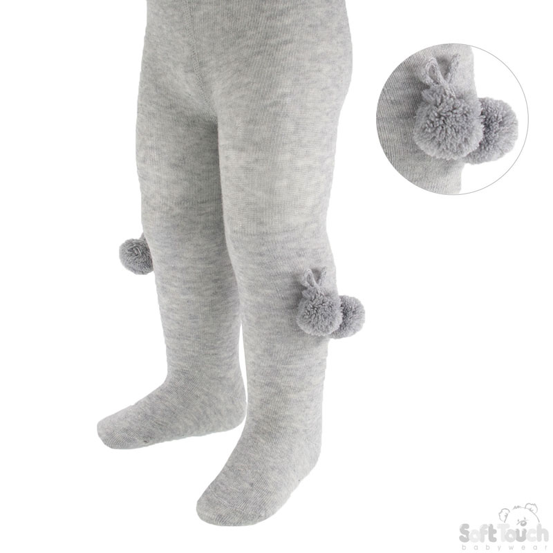 Grey Childs Tights W/Pom Pom No. T53-G