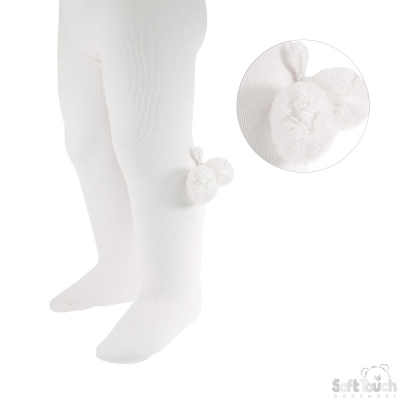 White Childs Tights W/Pom Pom No. T53-W