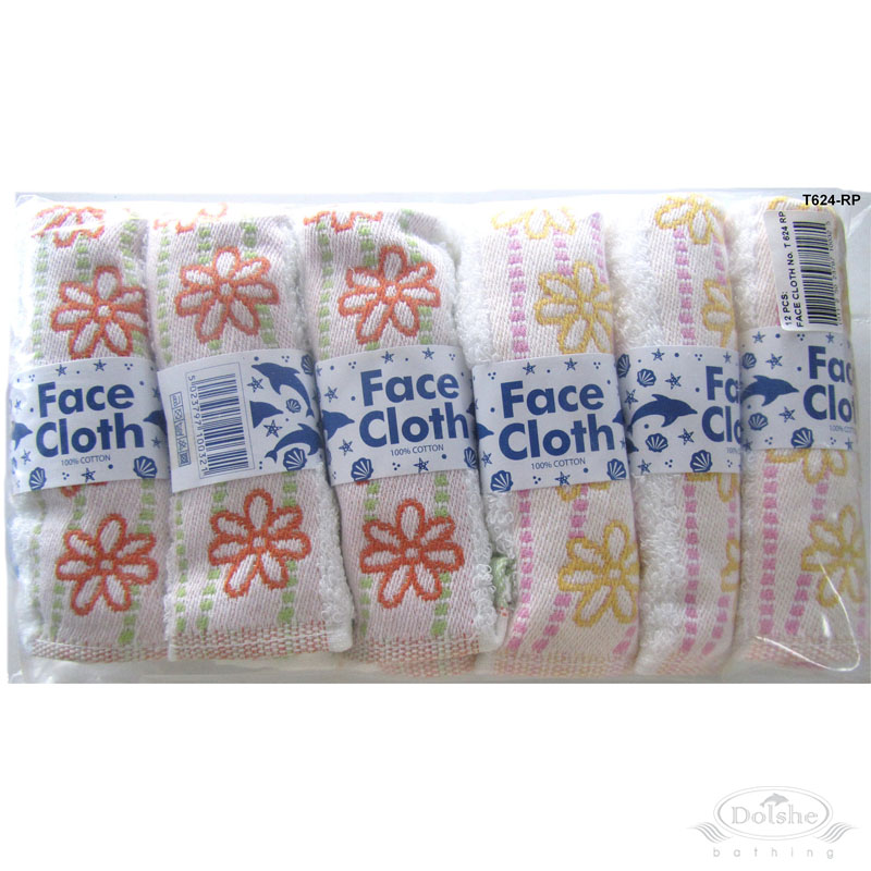 Face Cloths No.T624-RP (White/Flower)